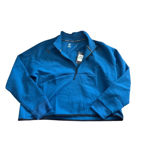 Under Armour Pullover Unstoppable Fleece Crop 1/4 Zip Womens Size L‎ Blue NWT - Picture 2 of 10